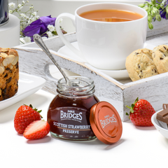 Mrs Bridges Scottish strawberry preserve jar, sweet artisan jam with copper lid