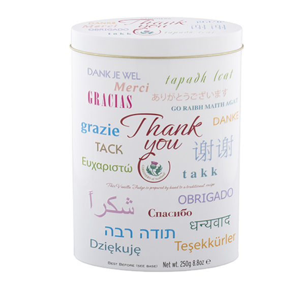 Gardiners of Scotland Thank You Different Languages Vanilla Fudge Tin (250g)