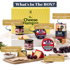 Classic British cheese hamper with gourmet chutneys and accessories
