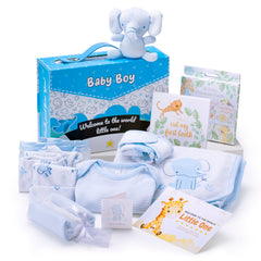 New Baby Boy Gift Hamper, Elephant Theme, 12 Piece Set