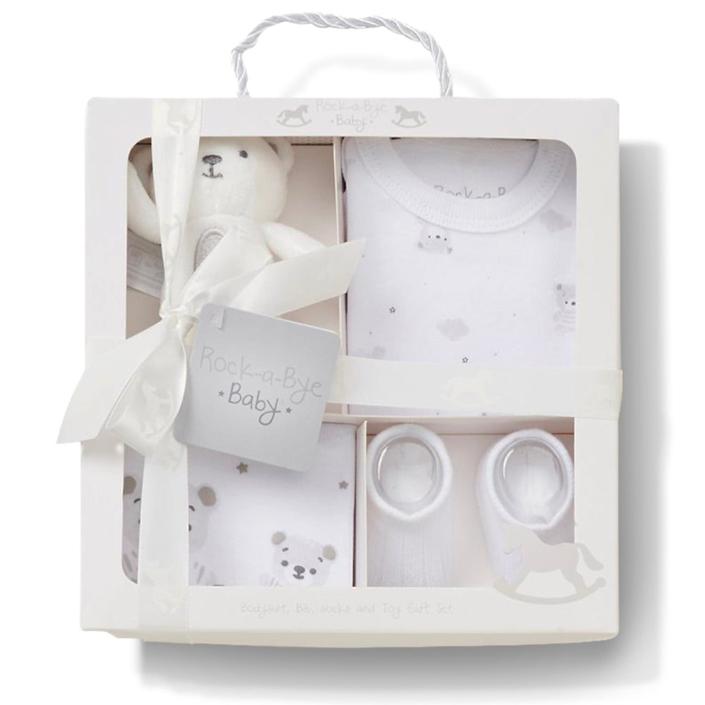 4 Piece White Luxury Baby Gift Set (Unisex)