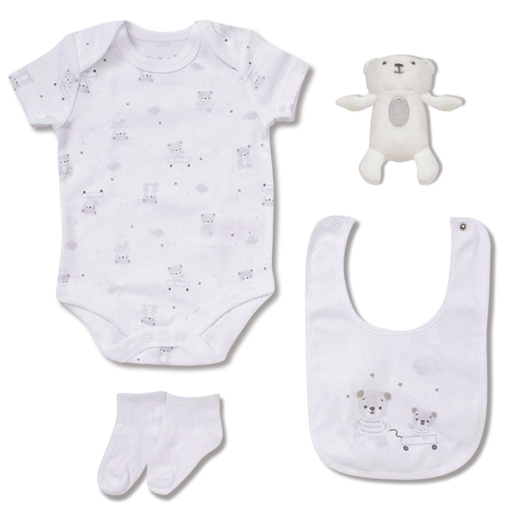 4 Piece White Luxury Baby Gift Set (Unisex)