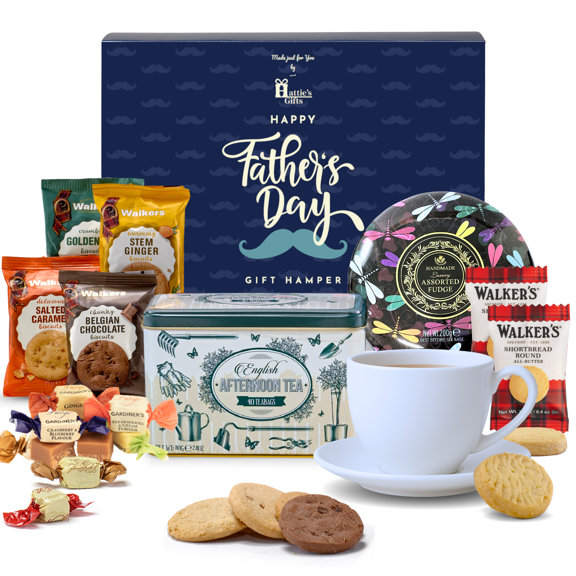 Luxury afternoon tea hamper for dad with English Garden tea, clotted cream fudge & Walkers shortbread gift
