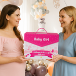 New mum receiving a thoughtful baby girl hamper – heartwarming gift with newborn essentials inside