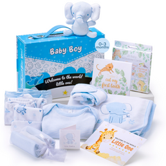 New Baby Boy Gift Hamper, Elephant Theme, 12 Piece Set