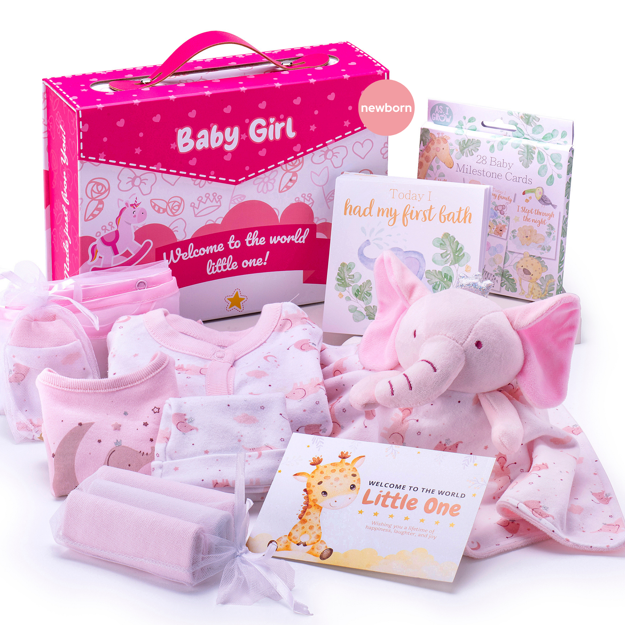 Baby Girl Gift Set - 10 Piece Set Elephant Theme (Newborn - 6 Months)