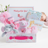 Baby hamper contents arranged inside white magnetic keepsake gift box – beautifully presented and gift-ready