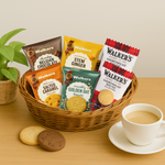 Walkers shortbread assortment displaying Belgian Chocolate, Stem Ginger, Golden Oat, Salted Caramel & mini rounds
